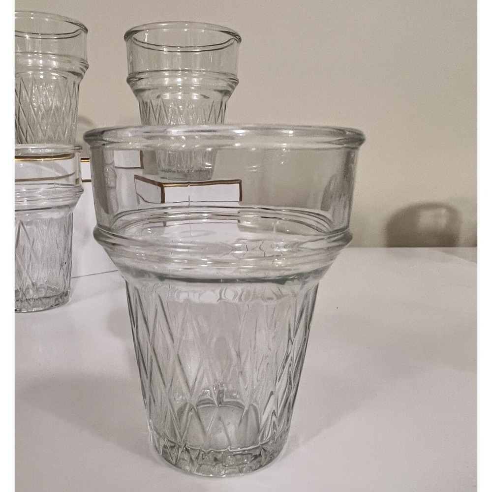 Libbey Vintage Set of (4) Ice Cream Cone Shaped Serving Cup Dishes Clear Glass - Picture 1 of 6